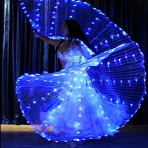 Ailes LED Isis, ailes de danse du ventre avec ailes de papillon LED colorées et bâtons télescopiques lumineux - Costume de performance pour carnaval, scène, Halloween, Noël, fête (Adulte, lumière