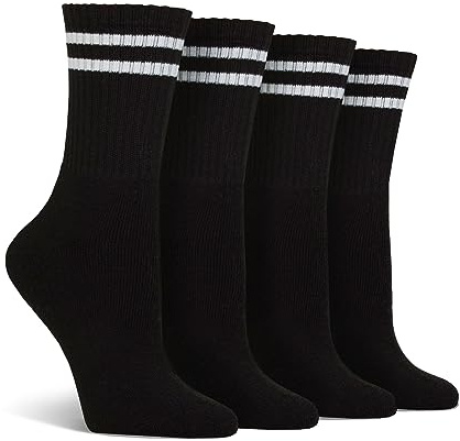 Spairs Ladies Leisure Sport Socks, Fully Cushioned Foot, Performance Yarn, Soft, Comfortable, Breathable, Crew Length, Multipack of 4 Pairs, Size 4-8 Crew Black