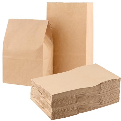 JIAYUET 200 PCS Small Brown Paper Food Bag, Block Bottom Kraft Paper Lunch Bag for Sandwich Bread Cookies Snack Fruit, 12 x 7 x 21cm