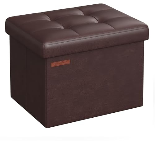 SONGMICS Storage Ottoman, Foldable Small Ottoman Foot Rest, 31 x 41 x 31 cm Foot Stool, Cube Ottoman with Storage, Load up to 130 kg, for Living Room, Bedroom, Entryway, Chestnut Brown LSF100K52