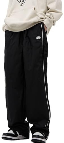FCOOLYEET Y2k Herren-Sweathose, Baggy-Trainingshose, Streetwear-Hose, Harajuku-Jogger, weites Bein, Fallschirmhose für Herren, Schwarz, S