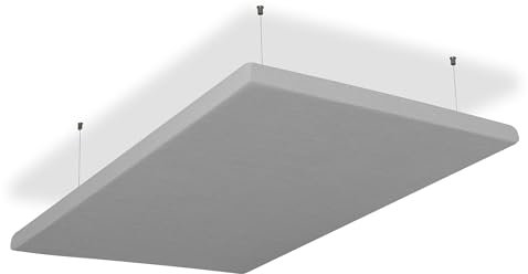 SILENT4® Schallabsorber Decke 114x72x5cm Akustikbild Akustikpaneele aus Akustikvlies, Seilmontage, messbar verbesserte Raumakustik durch Akustikplatten mit waschbarem Stoffbezug in Hellgrau
