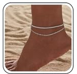 Inateannal Boho Bracelets de cheville en argent pour femmes, chaîne de corde double couche bracelet de cheville minimaliste chaîne de cheville d'été plage bijoux de pied pour femmes et filles