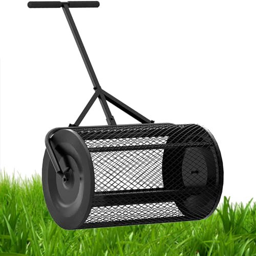 SACLMD Spargitore Compost per Prato,Rullo di spargitori di fertilizzanti,spargitore di Letame Leggero,spargitore Compost,per la Cura del Cortile del Giardino,Black-40 * 60cm