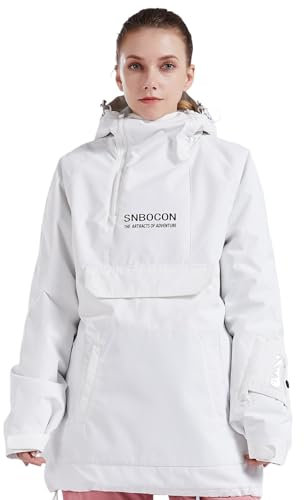 Bluemagic Giacca da Sci Calda da Donna, Giacca Invernale Donna Jacket con Cappuccio, Abbigliamento da Neve Invernale Cappotto Antivento Traspirante Caldo Antineve(Bianco,L)