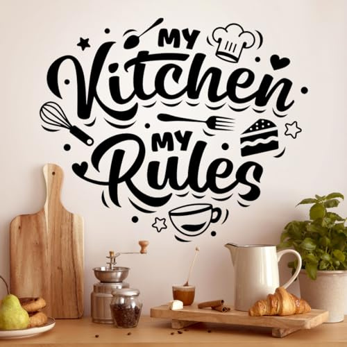 Adhesivo de pared de cocina My Kitchen My Rules, elegante calcomanía de vinilo para decoración de cocina, fácil de aplicar, perfecto para cocinas modernas, comedores, cafeterías y restaurantes