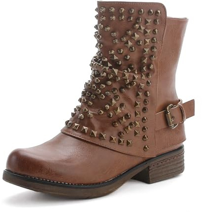 Pogolino ST016 Bottines de motard plates confortables pour femme avec fermeture éclair