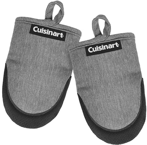 Cuisinart Mini Oven Mitts – 5.5” x 7” Heat-Resistant Kitchen Mitts for Oven with Non-Slip Neoprene Palm, Cotton Filling, and Fabric Loop – Durable Oven Mitt Set for Cooking & Baking (Chambray)