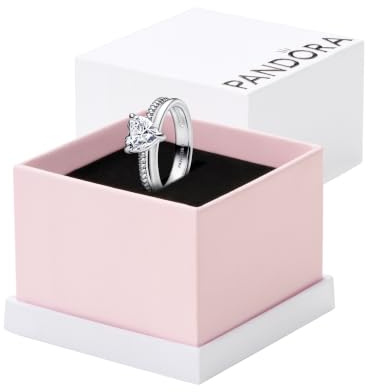 PANDORA Anillo de plata para mujer con doble carril con corazón 193100C01, 58/18,5, Plata de ley, Zirconia cúbica