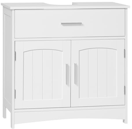 EUGAD Meuble sous Lavabo de Salle de Bains, Meuble WC sur Pieds sous Vasque avec Tiroirs, Étagère Réglable,en Bois d'Ingénierie, Blanc,60x30x60 cm