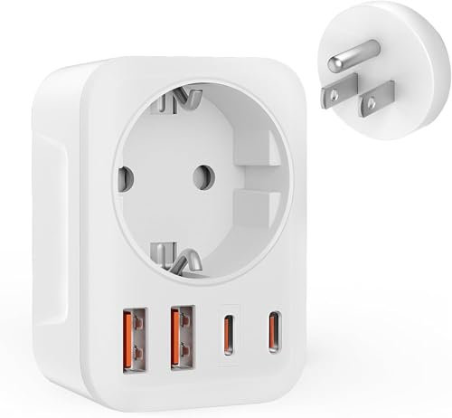 USA-reseadapter, 5-i-1 kontakt med 2 USB-portar och 2 Type-C (3,4 A), med 1 AC, funkar i USA, Kanada, Thailand och Mexiko
