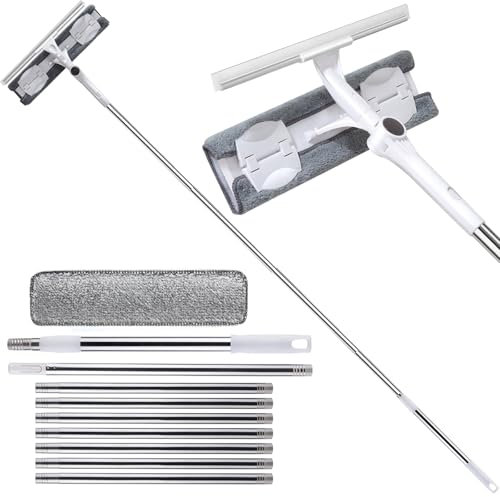 4.2m Telescopic Window Cleaner,Dual Detachable Microfibre Cloth & Premium Silicone Scraper, Window Cleaning Equipment Tool For Windows,Floor Squeegee,Ceilings,Shower Squeegee,Car,RV