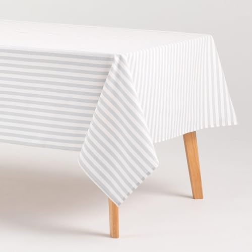GAMUSI Mantel Antimanchas Rectangular Tela algodón Impermeable Rayas Gris Claro, 140x240 cm
