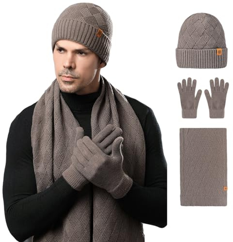 MAZELIKEHOOD Ensemble Bonnet Écharpe Gants pour Homme Équipement Chaud Hiver pour Ski Randonnée Noël
