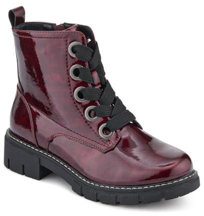 Wide-Fit Chunky Ankle Boots - Burgundy Patent Size 4