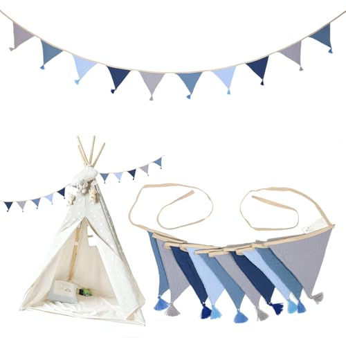 LUBOXIN Guirnalda de Banderines para Habitación Infantil, 2,6 m Banderines de Tela Triangulares Banderolas para Decoracion Niños Habitación Cumpleaños - Azul