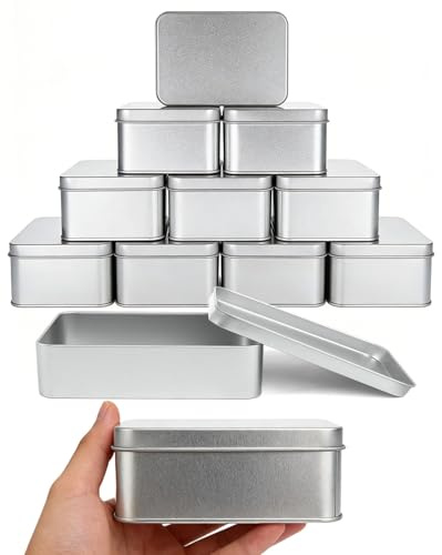 Zitonyang Metal Tins Box With Lid, 12 Pack Metal Cookie Tins Tin Containers With Lids Cookie Tin Cans For Crafts Jewelry Cookies Pills Gifts Pencils Small Items, 4.9 X 3.6 X 1.8 Inches