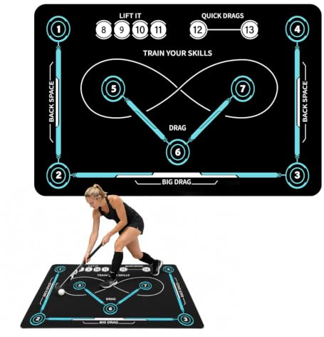 Field Hockey Training Mat, Portable Indoor Field Hockey Training Equipment, Stickhandling Practice Pad with Skill Markings for Kids Adults, Non-Slip Floor Mat for Ball Control