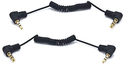 kework 12 Inch 3.5mm to 2.5mm Audio Coiled Cable, 2 Pack, 90 Degree Angle 1/8 3.5mm TRS Male to 90 Degree Angle 2.5mm TRS Male Jack Stereo Headphone Aux Spring Spiral Cord, Cable OD 1.5mm