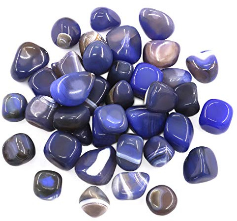 Hilitchi Blue Agate Stone Tumbled Stones for Plants Cacti & Succulents Bedding, Vase Filler, Landscape Bottom Decoration (About 1lb(455g)/Bag)