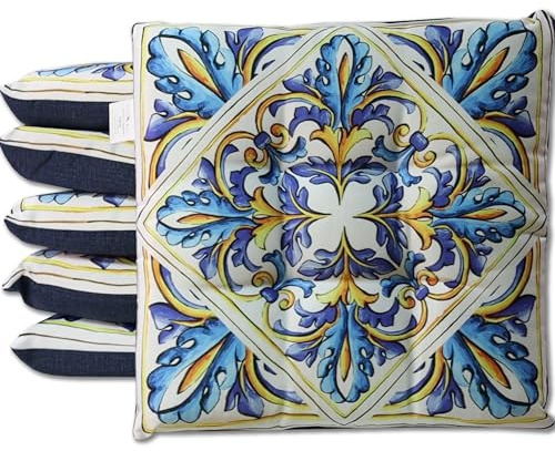 HABITA 33 HOME Cojines para Sillas de Cocina – Set de 6 (40x40x5 cm) – Diseño Acolchado con Lazos – Estampados Variados – Comodidad y Estilo – Fabricación Italiana (Giglio)