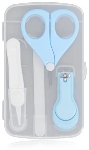 4-teiliges Baby-Nagel-Set, Neugeborenen-Knipser, Maniküre, Pflege, Baby-Nagelfeile, Rund, Pinzette, Nagelknipser in Blau
