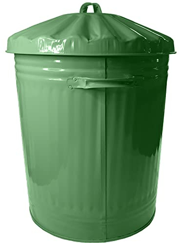 KetoPlastics 90L Retro Bin Vintage Style Metal Dustbin with Lid Suitable for Indoor or Outdoor - Classic Bin Steel Dustbin - Sage Green - 90 Litre