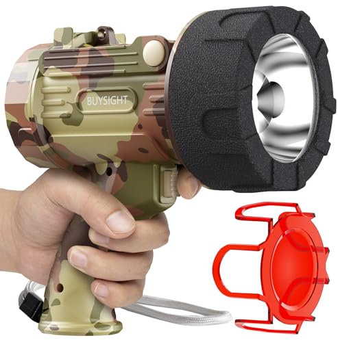 BUYSIGHT Rechargeable Spotlight Flashlight,1200 lumens Hand held Spotlight Waterproof Flashlight Hunting Lamp with red Filter (Camouflage Grey)