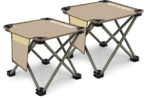 Whitsunday Folding Stool,12.6 Inch Portable Folding Stool for Camping Fishing Hiking Gardening and Beach Khaki-2PCS