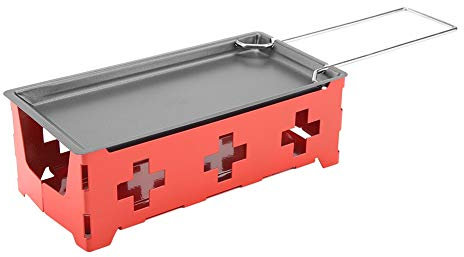 Formaggio Per Raclette, Formaggio Rotaster Estensibile Antiaderente Teglia da Forno Ferro Piastra Per Griglia in Metallo Accessori Fonditore, Piano Cottura Rosso, Spatola(Steel handle set)