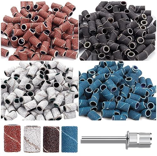 Bandas de lijado para taladro de uñas, 200 bandas de lijado de uñas 80# 120# 180# 240# grano colorido con kit de brocas de uñas para manicura artística de uñas