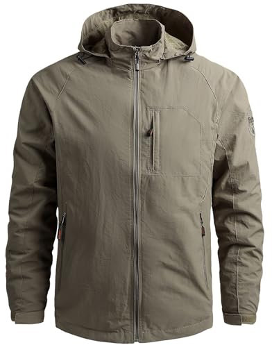 Aotoyou Blouson Imperméable Pour Homme Veste Outdoor Coupe Vent Manteau Résistant Pluie Veste Randonnée Camping Chasse Pêche Tissu Comfortable Kaki L