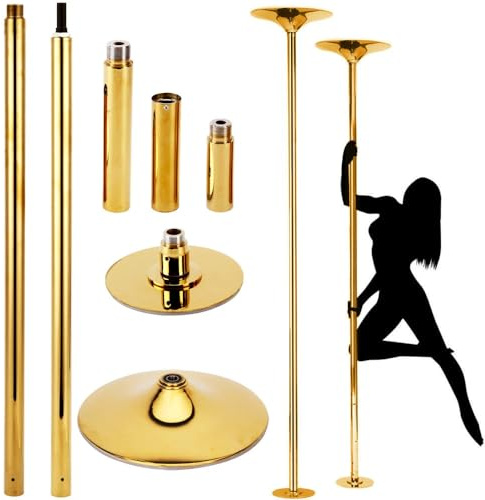 Palo Pole Dance Professionale, Palo Per Fitness Domestico Rimovibile E Portatile, Statico E Rotante, Altezza Regolabile (223,5~274,5 Cm), Capacità Di Peso: 440 Libbre,Gold