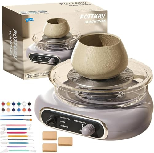 Macchina per Ceramica Elettrica, Tornio da Vasaio Mini Giradischi, Macchina per Formare Ceramica, Pedale, con Set di Strumenti per Argilla, Kit di Ceramica Fai-da-te per Principianti Arte purple
