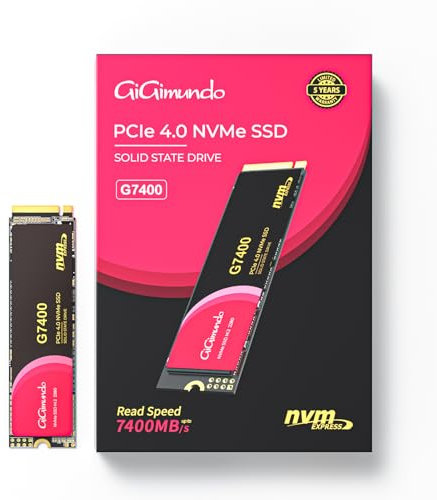 GiGimundo G7400 512GB M.2 PCIe Gen 4.0x4 NVMe SSD - Max 7200MB/s lettura, scrittura 4400MB/s, prestazioni massime, velocità ultra veloce per PC Gamer & Creators