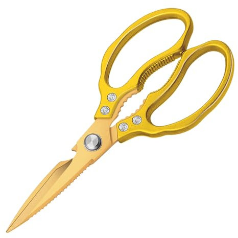 CGBE Kitchen Scissors Heavy Duty, Dishwasher Safe Kitchen Scissors, Multi-Purpose Kitchen Shears for Food, Non Slip Stainless Steel Sharp Cooking Scissors (All Gold)