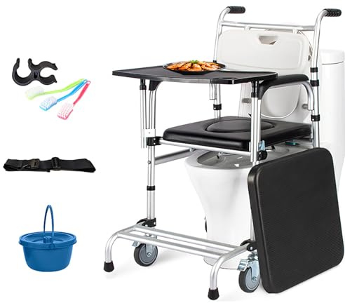 Silla Ducha Mayores con Ruedas, Silla de Baño Geriatrica Altura Regulable, Silla Ruedas Ducha Inodoro Estrecha Carga 150 kg para Personas Mayores Discapacitadas Lesionadas E