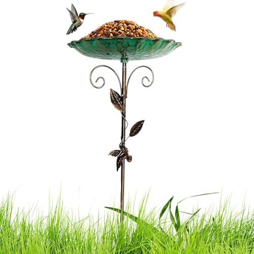 Ruwshuuk Bassin pour Oiseaux,Mangeoire à Oiseaux pour Pelouse | Fontaine à Oiseaux sur Pied en Métal Décoration Rétro Hauteur Réglable pour Jardin Terrasse Balcon Extérieur