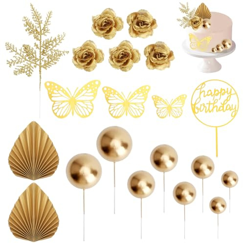 APOMOONS 49 Pièces Decoration Mariage Boheme,Kit de Deco Mariage de Gâteau Boho,Décoration de Gâteau Réutilisable Or,pour Les Anniversaires, Les Mariages