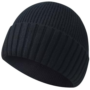 Baynetin Beanie Hat,Stretchy Soft Knitted Cuffed Winter Warm Classic Thermal Skullcap Fisherman for Men and Women Unisex Black