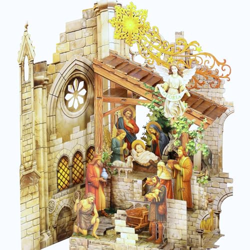 Pop up Christmas Cards Nativity, 3D Elegant Religious Card, Holy Night