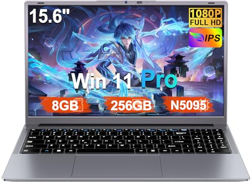 2026 Ordenador Portátil 15,6 Pulgadas Celeron N5095 2,9 GHz Win11 Pro 8GB 256GB SSD Expansión 1TB 1920x1080 FHD BT4.2 HDMl USB 3.0 Portatil con Ratón Inalámbrico y Teclado Español Membrana Gris