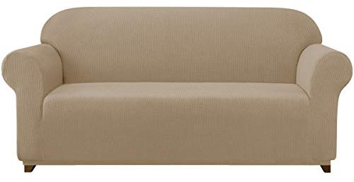 subrtex kariert Sofabezug Sofahusse Sesselbezug Stretchhusse Sofaüberwurf Couchhusse Spannbezug(3 Sitzer,Sand)