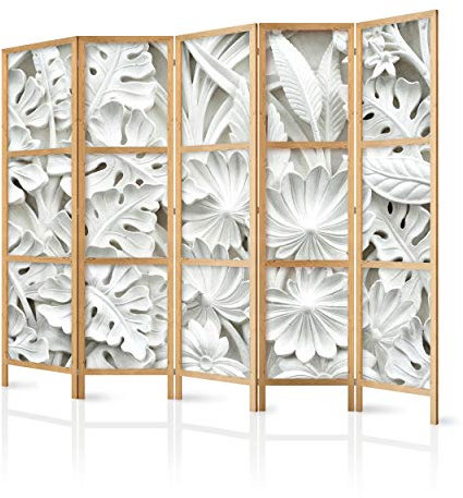 decomonkey Paravent Raumteiler Innen Weiß Blumen 225x171 cm 5 Teilig Room Divider Wall Raumteiler Stehend Trennwand Sichtschutz Spanische Wand Sichtschutzwand Wohnzimmer Holz Spa Zen Modern