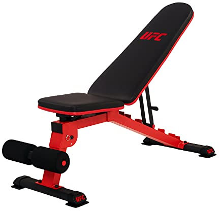 UFC Hantelbank Deluxe FID Bench | Trainingsbank bis 450 kg | Einsetzbar als Flachbank, Schrägbank, Negativbank und Bauchbank | Rückenlehne 7-Fach verstellbar | mit Transportgriff u. -Rollen