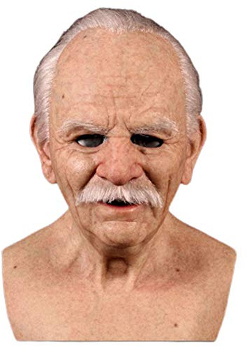 Maschera da Uomo Anziano di Halloween, The Elder Old Man Copricapo Realistico Silicone Masquerade Testa Piena Tricky Puntelli, Copricapo di Halloween Parrucca Horror Umana Reale Puntelli per Feste