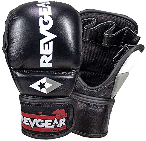 Revgear Pro Series MS1 MMA Boxing Gloves, Muay Thai Gloves, Boxing Training Gloves and Sparring Glove, Premium Leather with Superior Protection, Great Crossover Boxing Gloves Men (Black, M)
