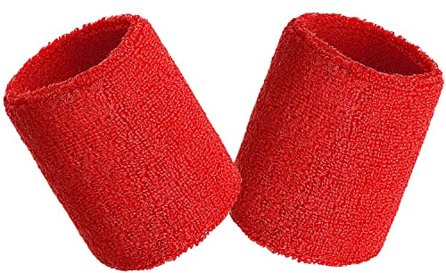 Wristbands Sweatbands Wrist Men Women 2 PCS Sports Sweat Bands for Running Exercise Gym Sports Tennis Basketball Moisture Wicking (Size: 3.15 x 3.15 inches) (2PCS-Red)