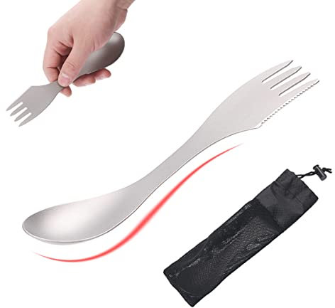 Titan-Göffel und Messer, 3-in-1-Besteck-Kombination, Campingutensilien, tragbares Universal-Besteck für Outdoor, Camping, Reisen, Wandern, umweltfreundlich und wiederverwendbar, 2 Stück