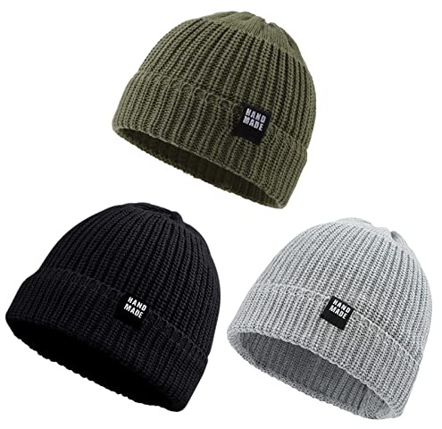 Pesaat Gorro de Punto cálido de Invierno para bebés o niños, Gorro de Punto Acanalado, para niños y niñas de 0 a 5 años (Negro+Gris Claro+Espuma, 2 a 5 años)
